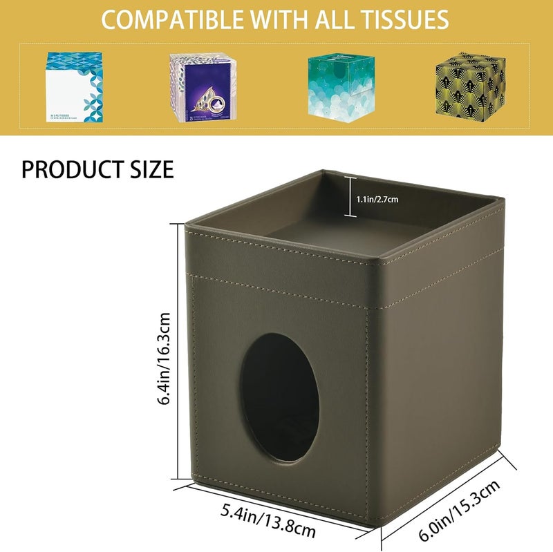 XNONE Tissue Box Cover Square Tissue Box Holder PU Leather Facial Tissues Organizer with Storage Tray for Bathroom Vanity Bedroom Office Car,Stylish Napkin Caddy Decorative Organizer (Olive-Green) - Image 3